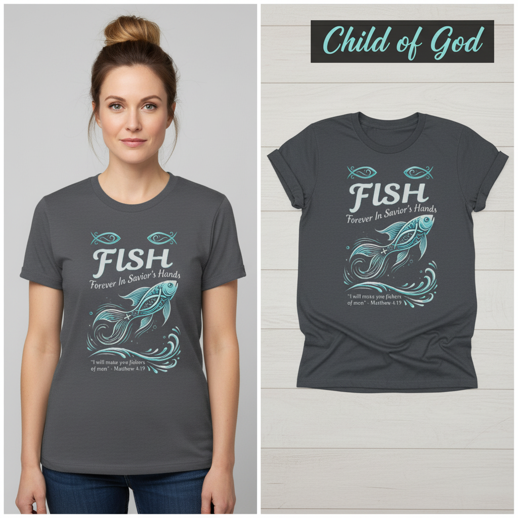 FISH - Forever in Savior’s Hands T-Shirt_model_flat