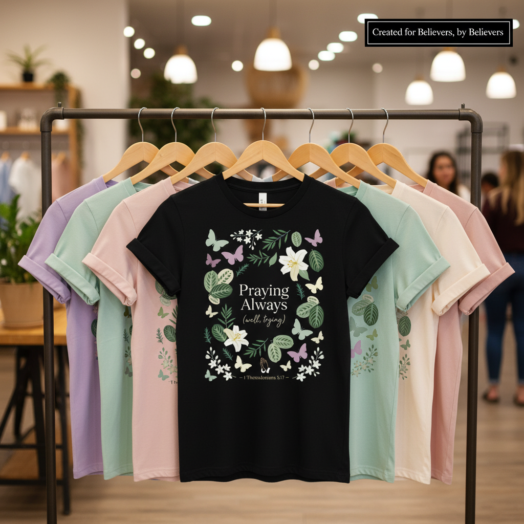 Praying Always (Well, Trying) T-Shirt_boutique_rack