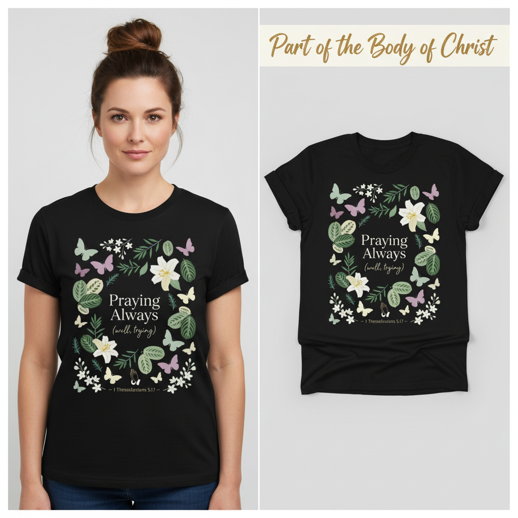 Praying Always (Well, Trying) T-Shirt_model_flat