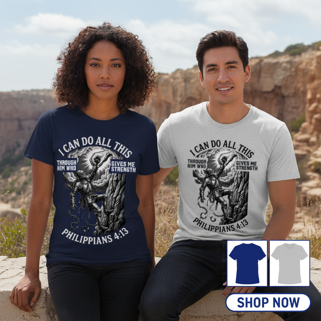 Philippians 4:13 Warrior Strength T-Shirt_dual_model_life