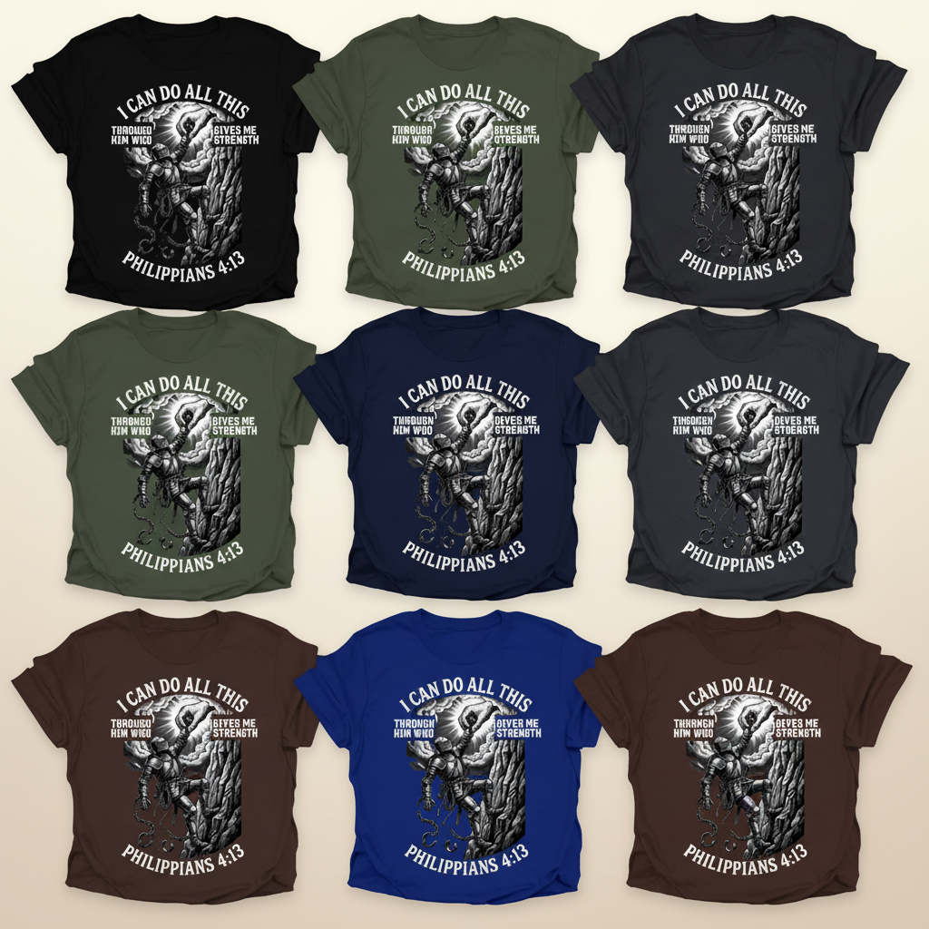 Philippians 4:13 Warrior Strength T-Shirt_6color_grid