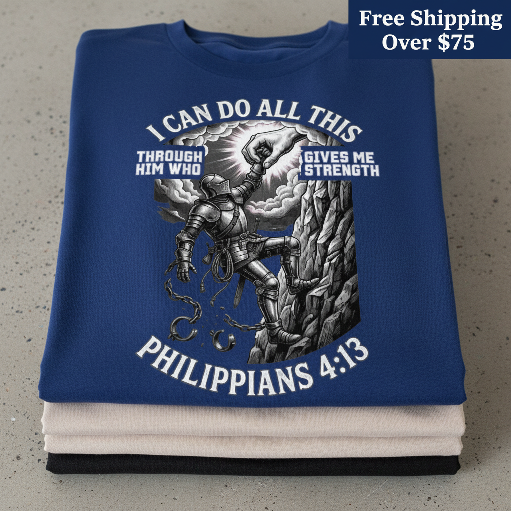 Philippians 4:13 Warrior Strength T-Shirt_stacked_flatlay