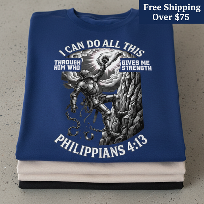 Philippians 4:13 Warrior Strength T-Shirt_stacked_flatlay