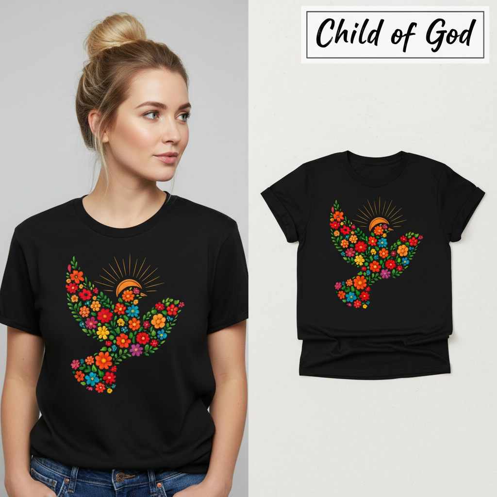 Floral Dove of Peace T-Shirt_model_flat