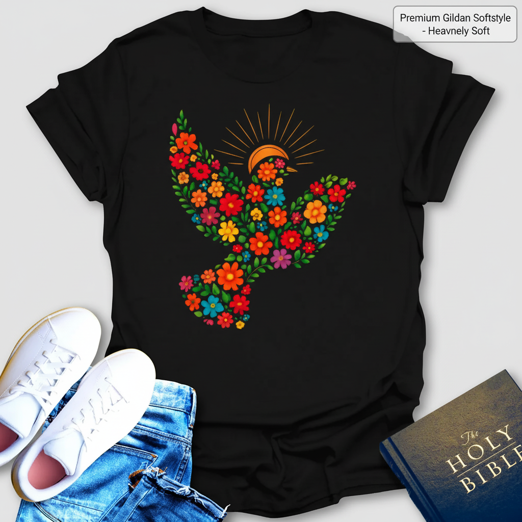 Floral Dove of Peace T-Shirt_clean