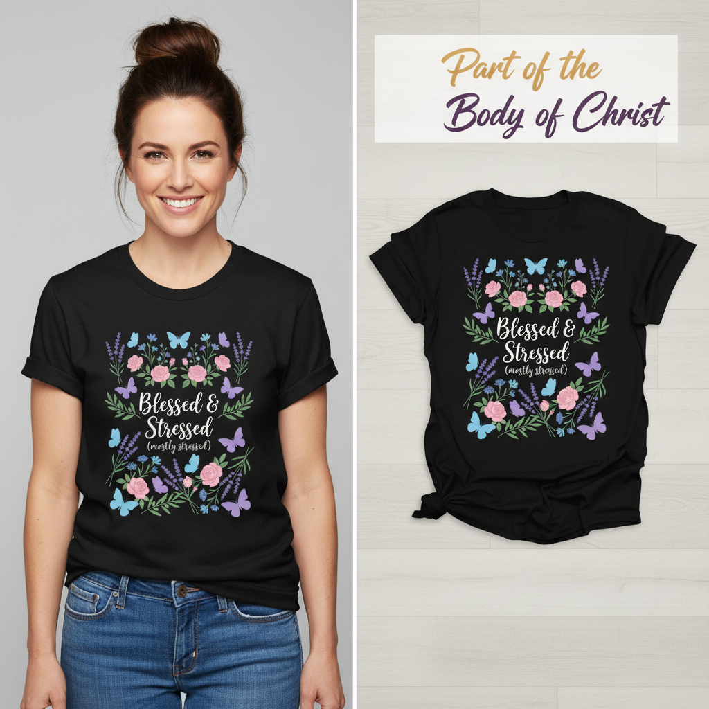 Blessed & Stressed T-Shirt_model_flat