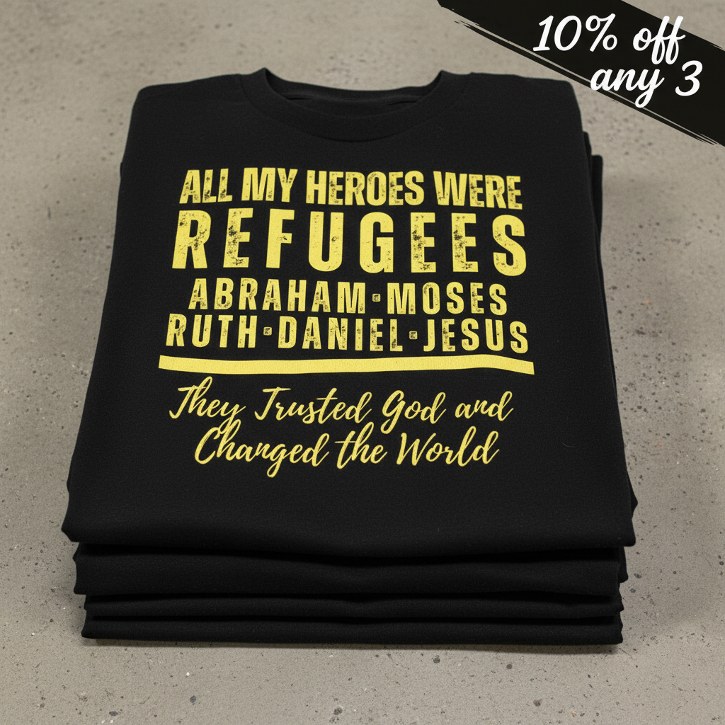 Heroes of Faith Refugees T-Shirt_stacked_flatlay