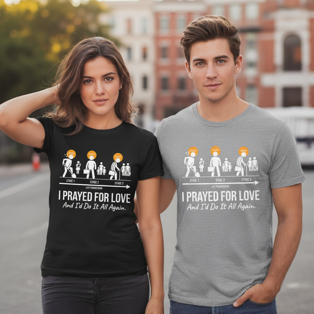 I Prayed for Love Life Stages T-Shirt_dual_model_life