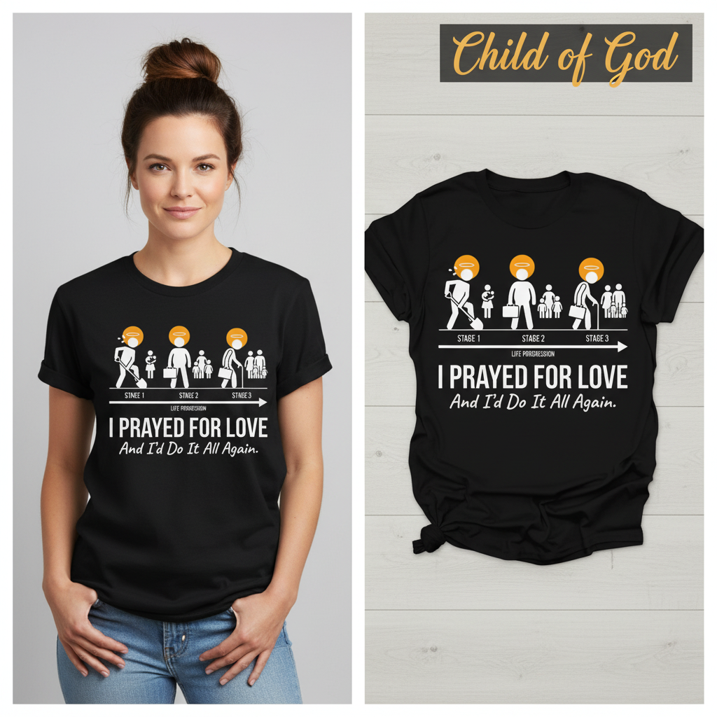 I Prayed for Love Life Stages T-Shirt_model_flat