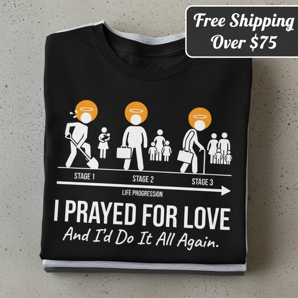 I Prayed for Love Life Stages T-Shirt_stacked_flatlay