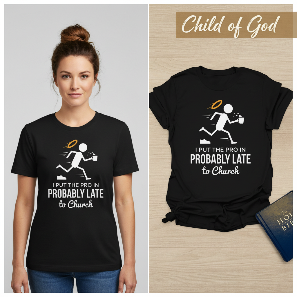 Probably Late to Church T-Shirt_model_flat