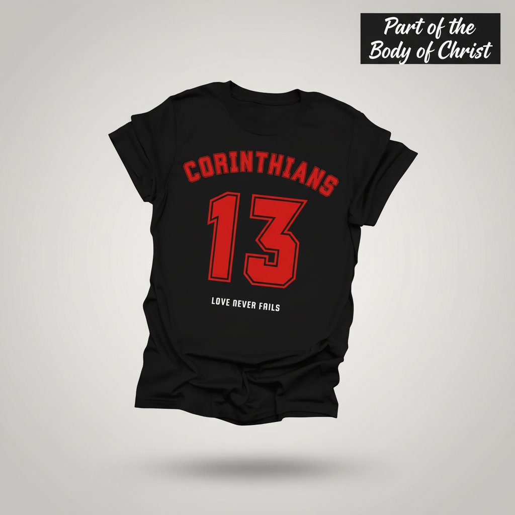 Corinthians 13 Love Never Fails T-Shirt_3d_float