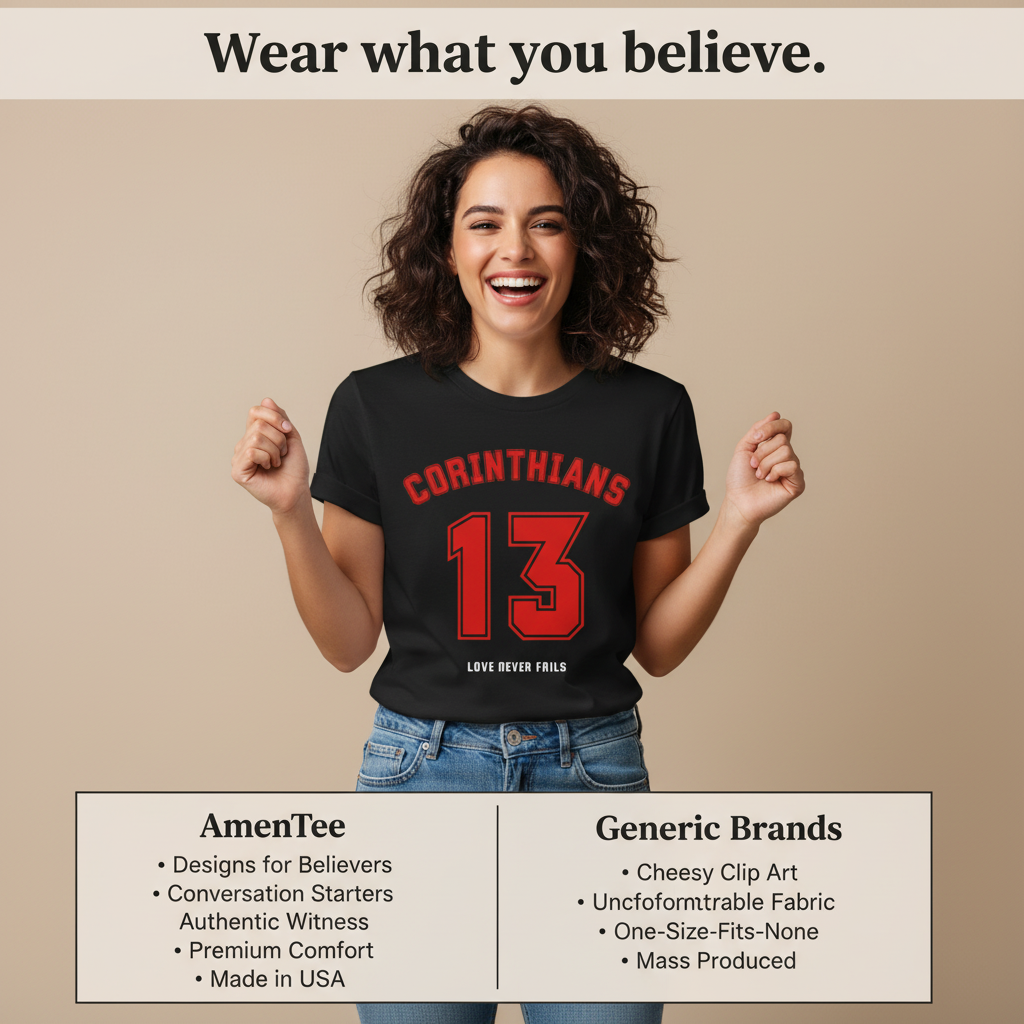 Corinthians 13 Love Never Fails T-Shirt_product_table