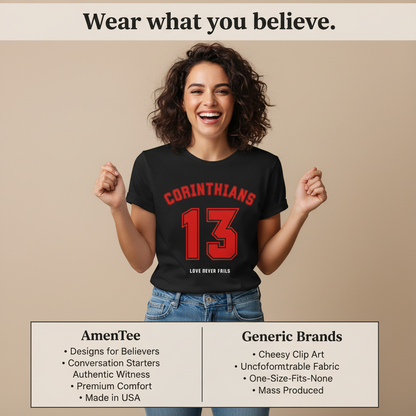Corinthians 13 Love Never Fails T-Shirt_product_table