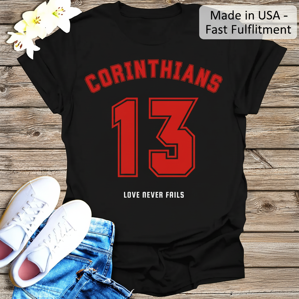 Corinthians 13 Love Never Fails T-Shirt_clean