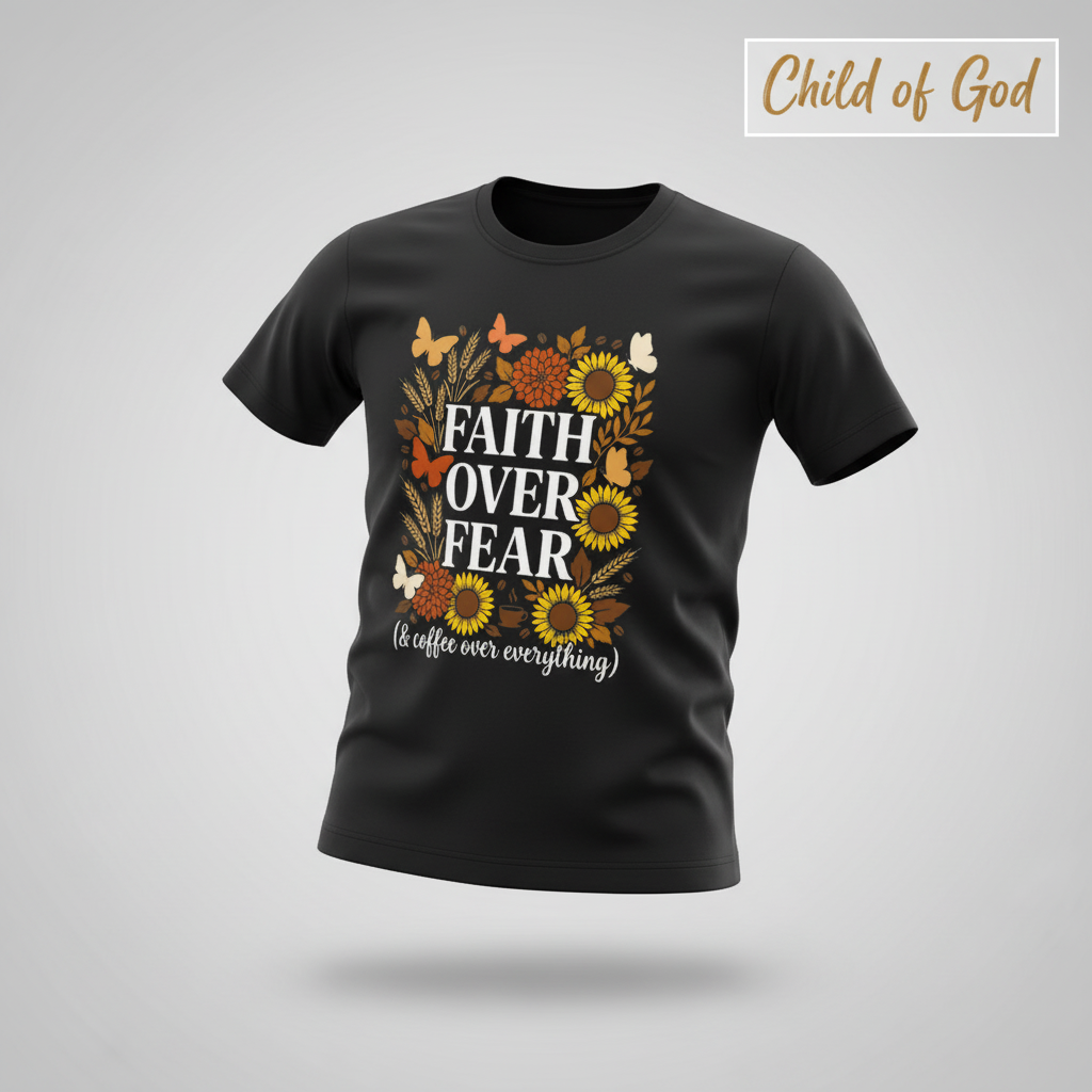 Faith Over Fear (& Coffee) T-Shirt_3d_float