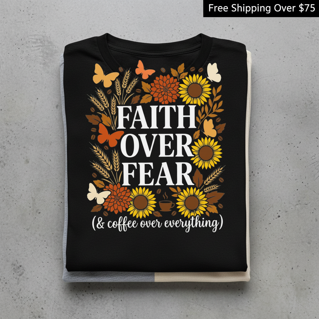 Faith Over Fear (& Coffee) T-Shirt_stacked_flatlay