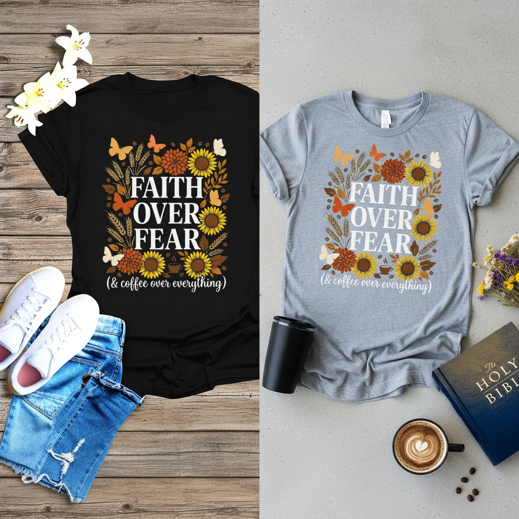 Faith Over Fear (& Coffee) T-Shirt_dual_model_life