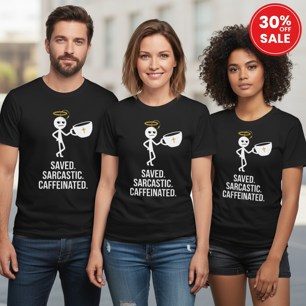 Saved Sarcastic Caffeinated T-Shirt_triple_model