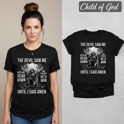 Warrior of Amen Faith Armor T-Shirt_model_flat