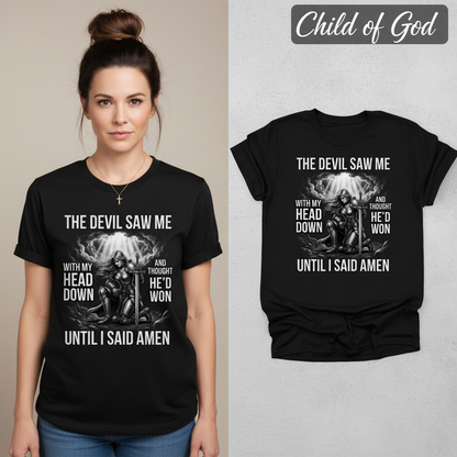 Warrior of Amen Faith Armor T-Shirt_model_flat