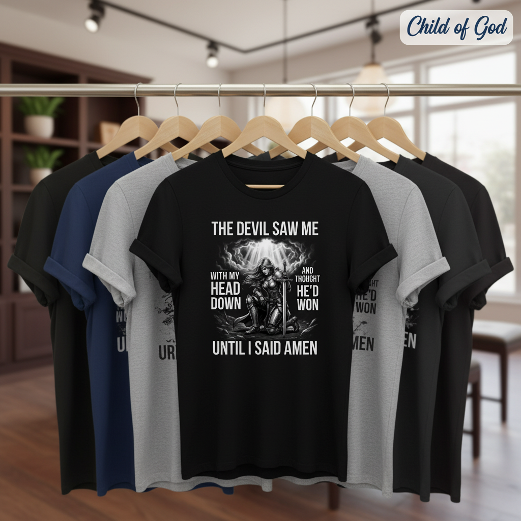 Warrior of Amen Faith Armor T-Shirt_boutique_rack