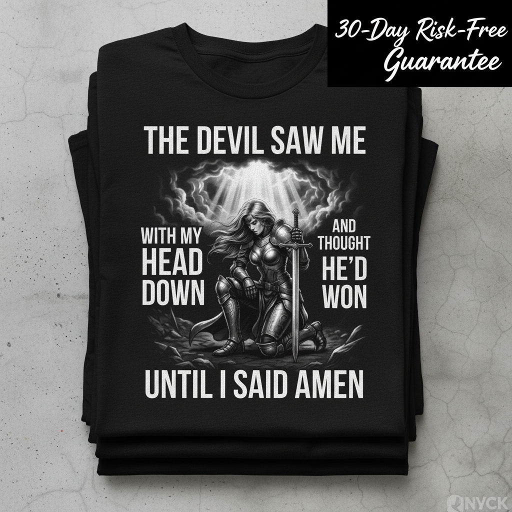 Warrior of Amen Faith Armor T-Shirt_stacked_flatlay