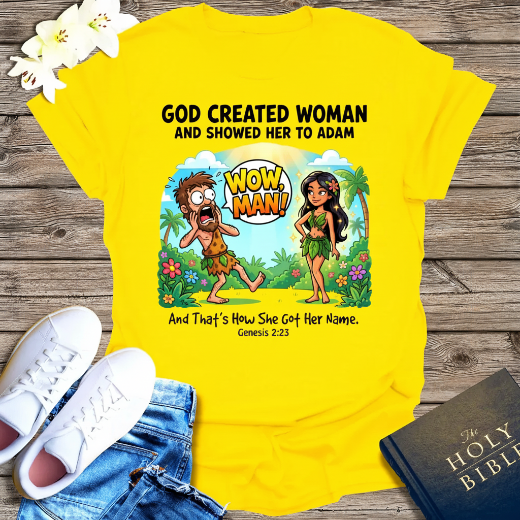 Wow, Man! Creation Humor T-Shirt_triple_model