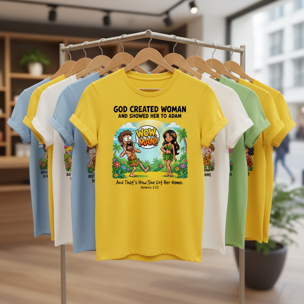 Wow, Man! Creation Humor T-Shirt_boutique_rack