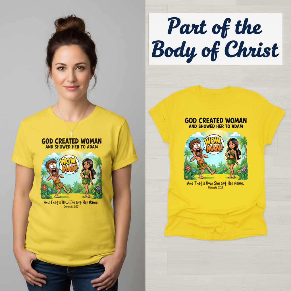 Wow, Man! Creation Humor T-Shirt_model_flat