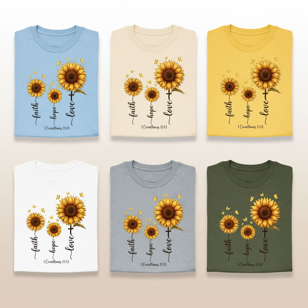 Faith Hope Love Sunflower T-Shirt_6color_grid
