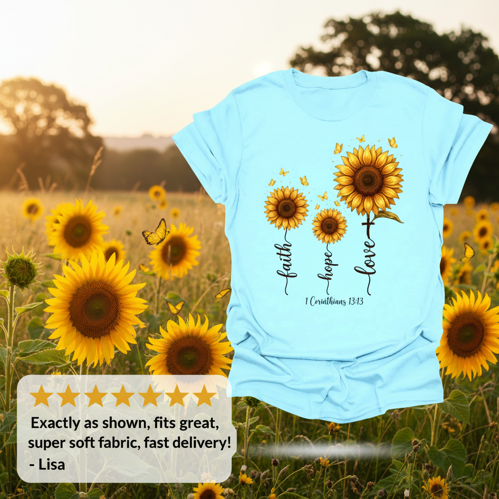 Faith Hope Love Sunflower T-Shirt_review_5star
