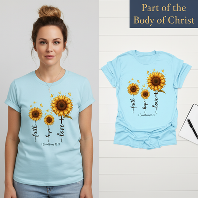 Faith Hope Love Sunflower T-Shirt_model_flat