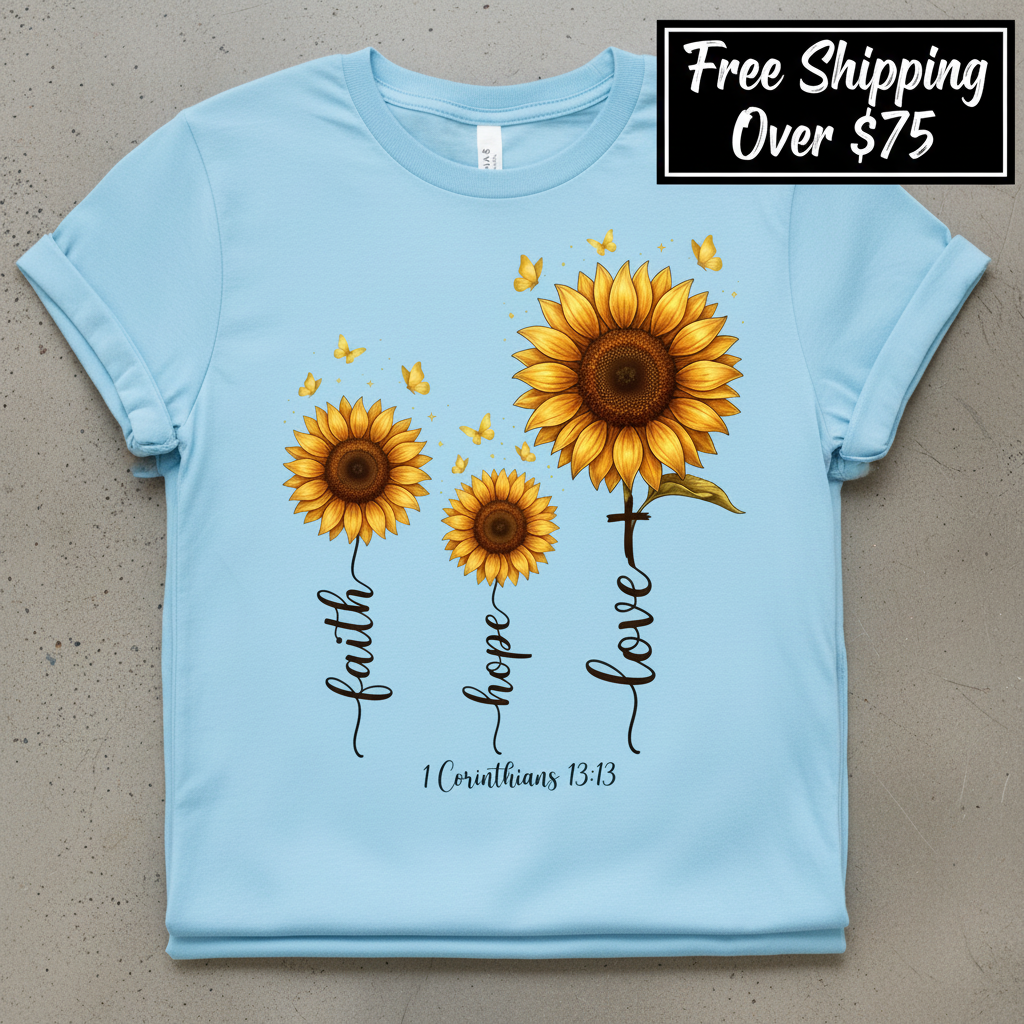 Faith Hope Love Sunflower T-Shirt_stacked_flatlay