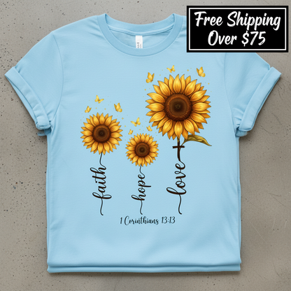Faith Hope Love Sunflower T-Shirt_stacked_flatlay