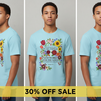 God Works for the Good T-Shirt_triple_model