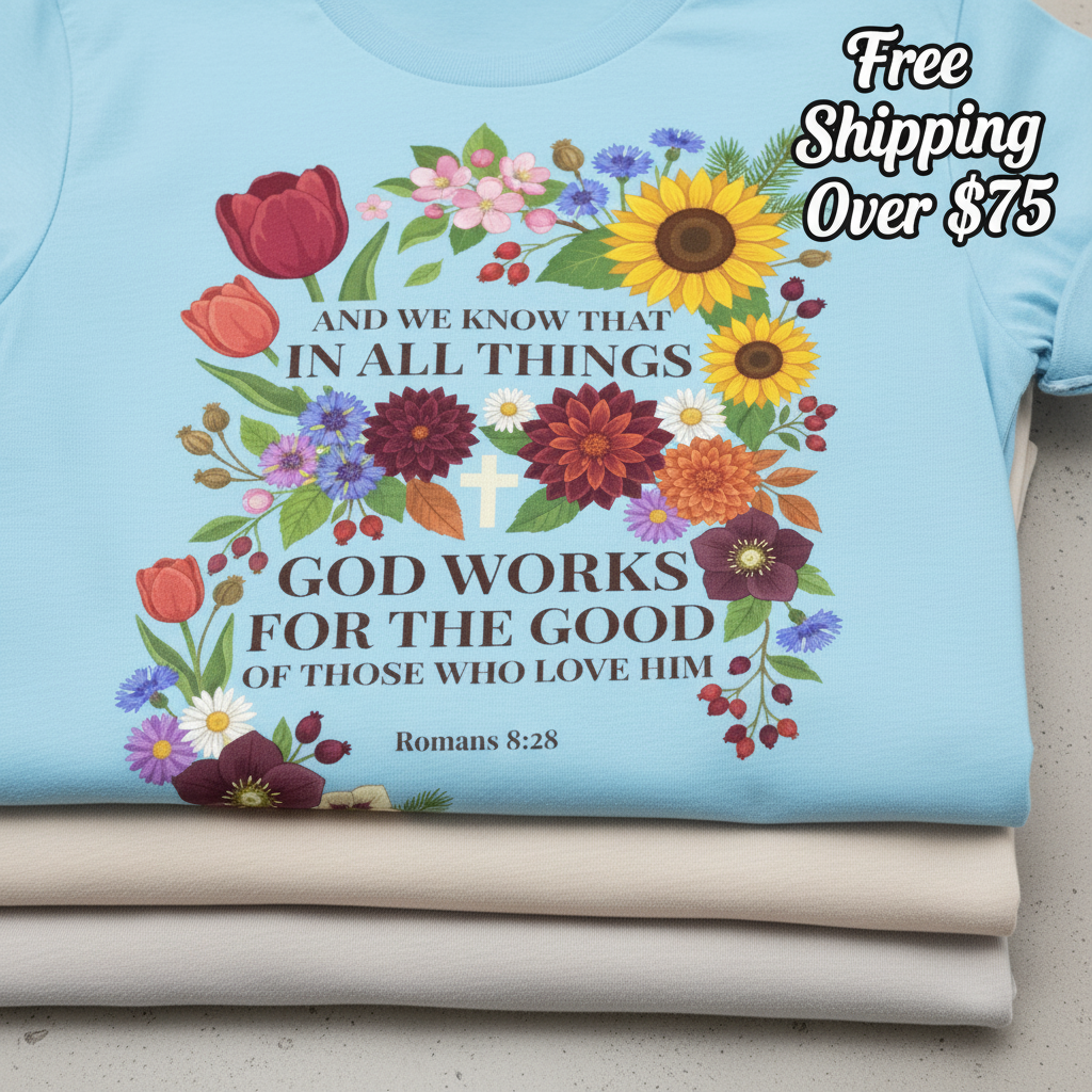 God Works for the Good T-Shirt_stacked_flatlay
