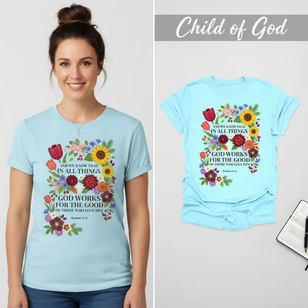 God Works for the Good T-Shirt_model_flat