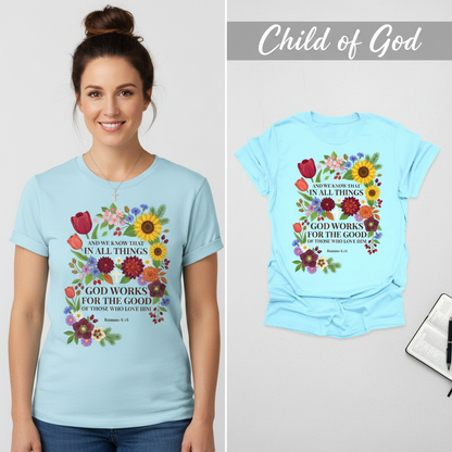 God Works for the Good T-Shirt_model_flat