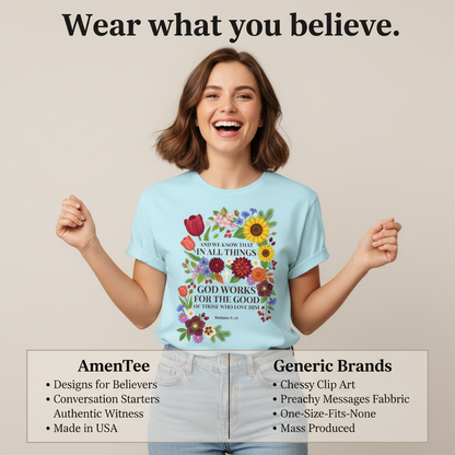 God Works for the Good T-Shirt_product_table
