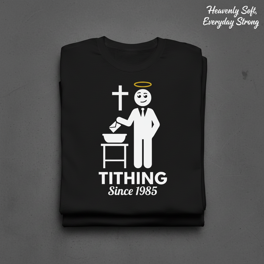 Tithing Since 1985 T-Shirt_stacked_flatlay