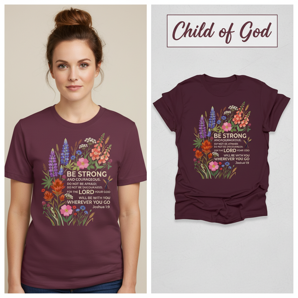 Floral Courage Scripture T-Shirt_model_flat