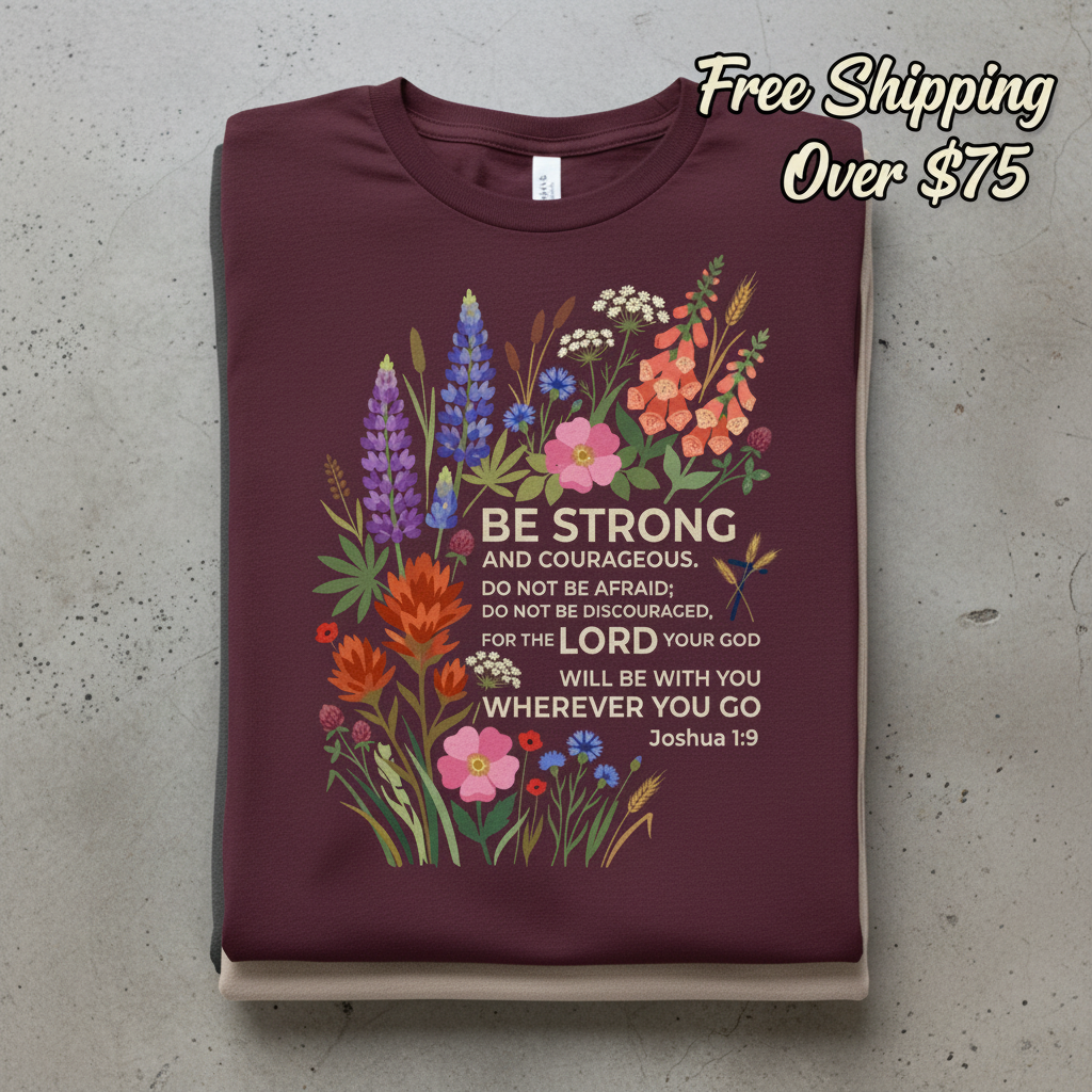 Floral Courage Scripture T-Shirt_stacked_flatlay