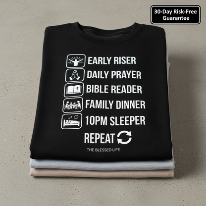 The Blessed Life Routine T-Shirt_stacked_flatlay