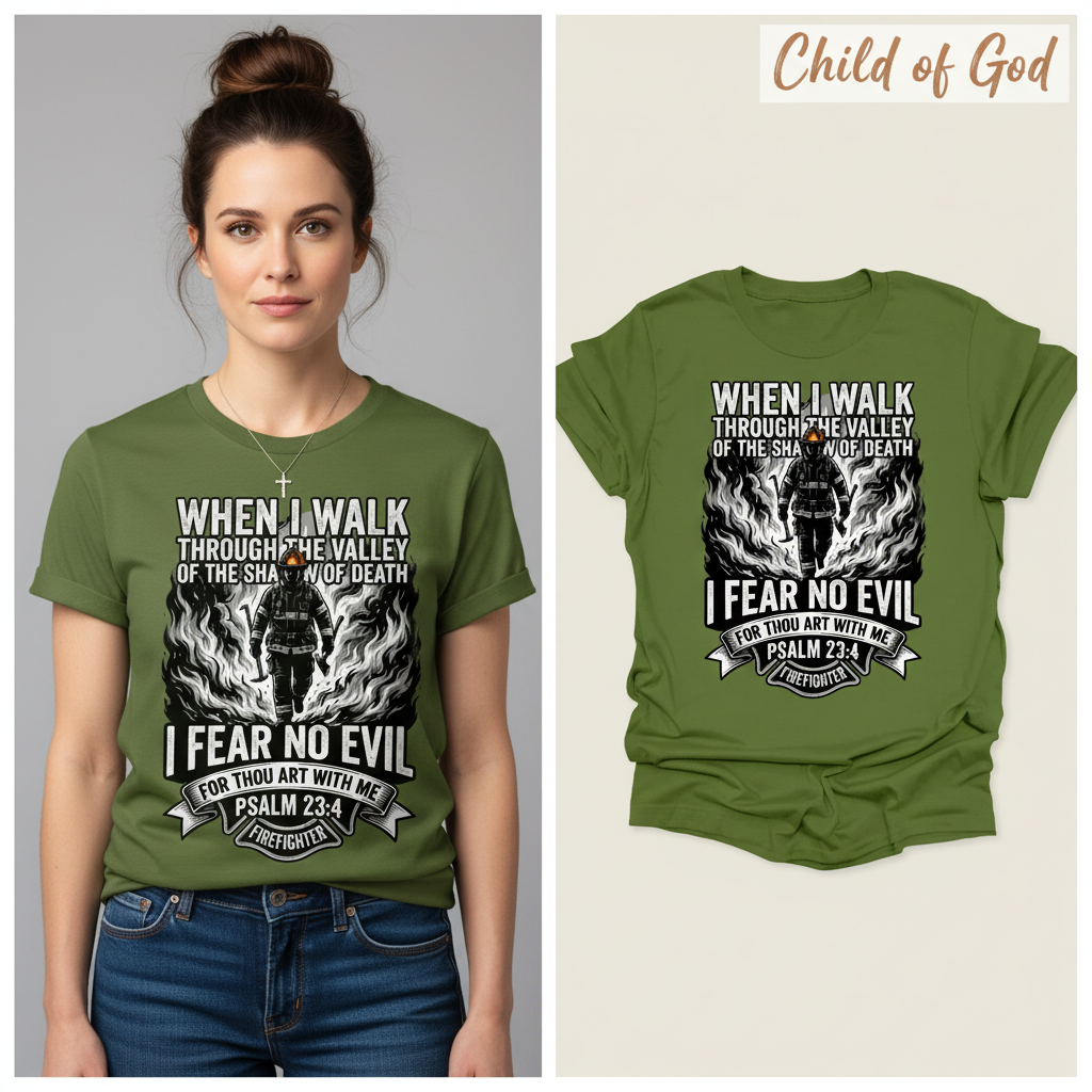 Fear No Evil Firefighter T-Shirt_model_flat