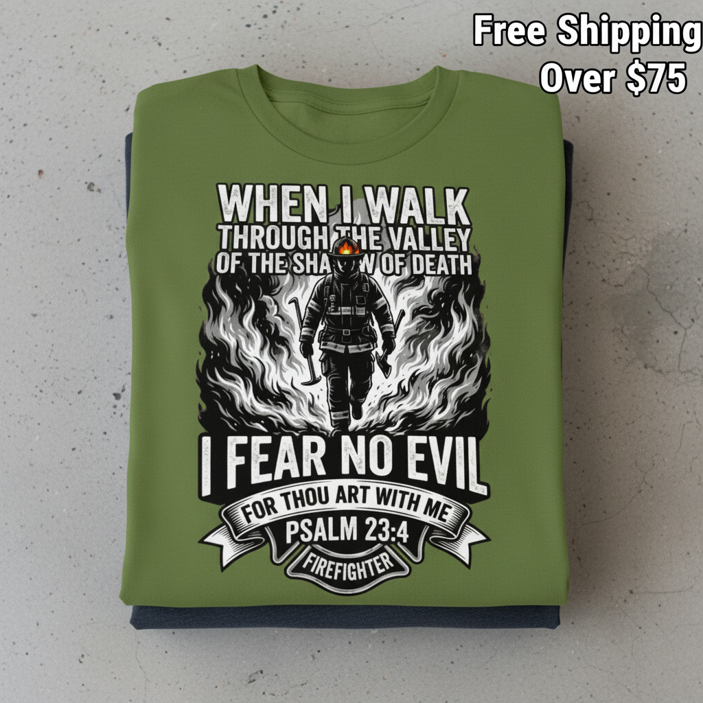 Fear No Evil Firefighter T-Shirt_stacked_flatlay