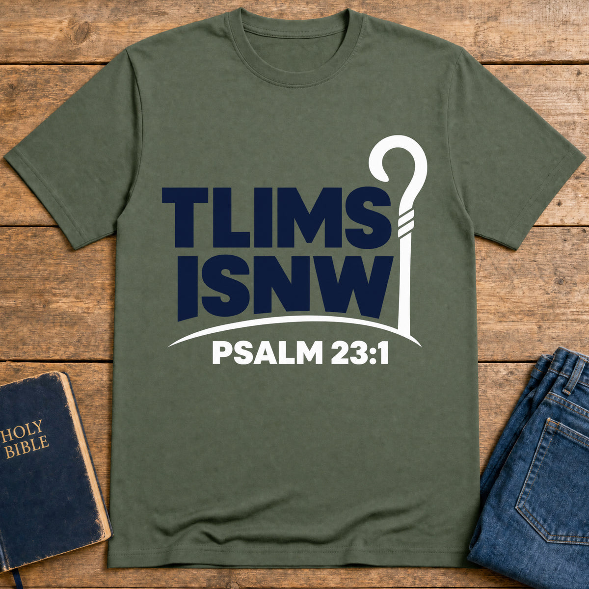 Psalm 23 Shepherd T-Shirt — Military Green