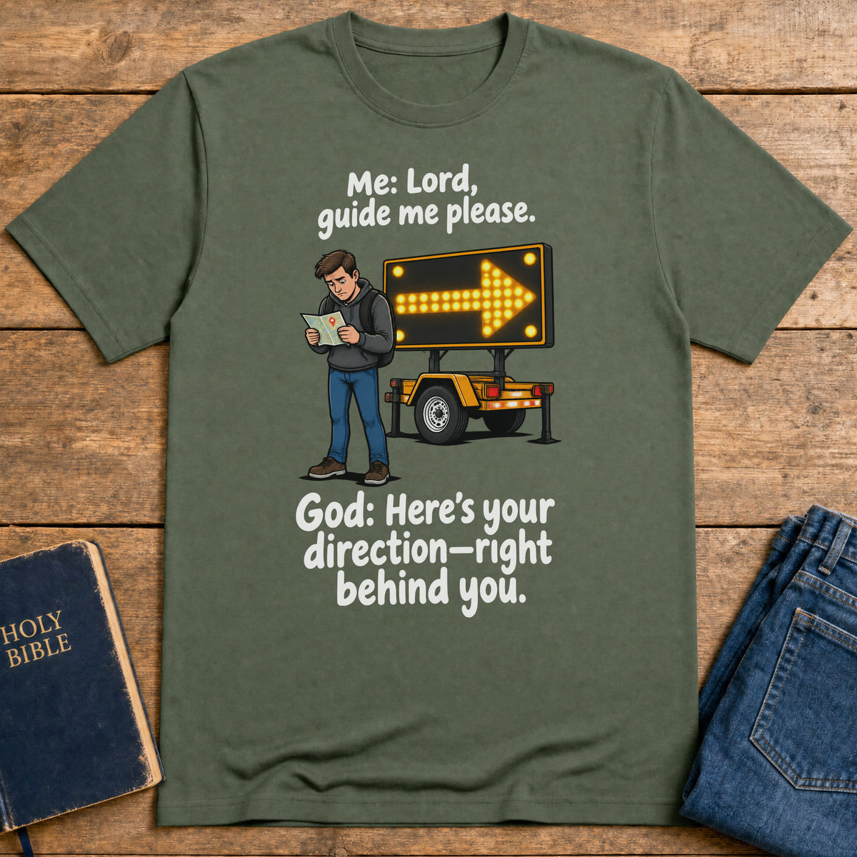 God's Clear Direction T-Shirt — Military Green
