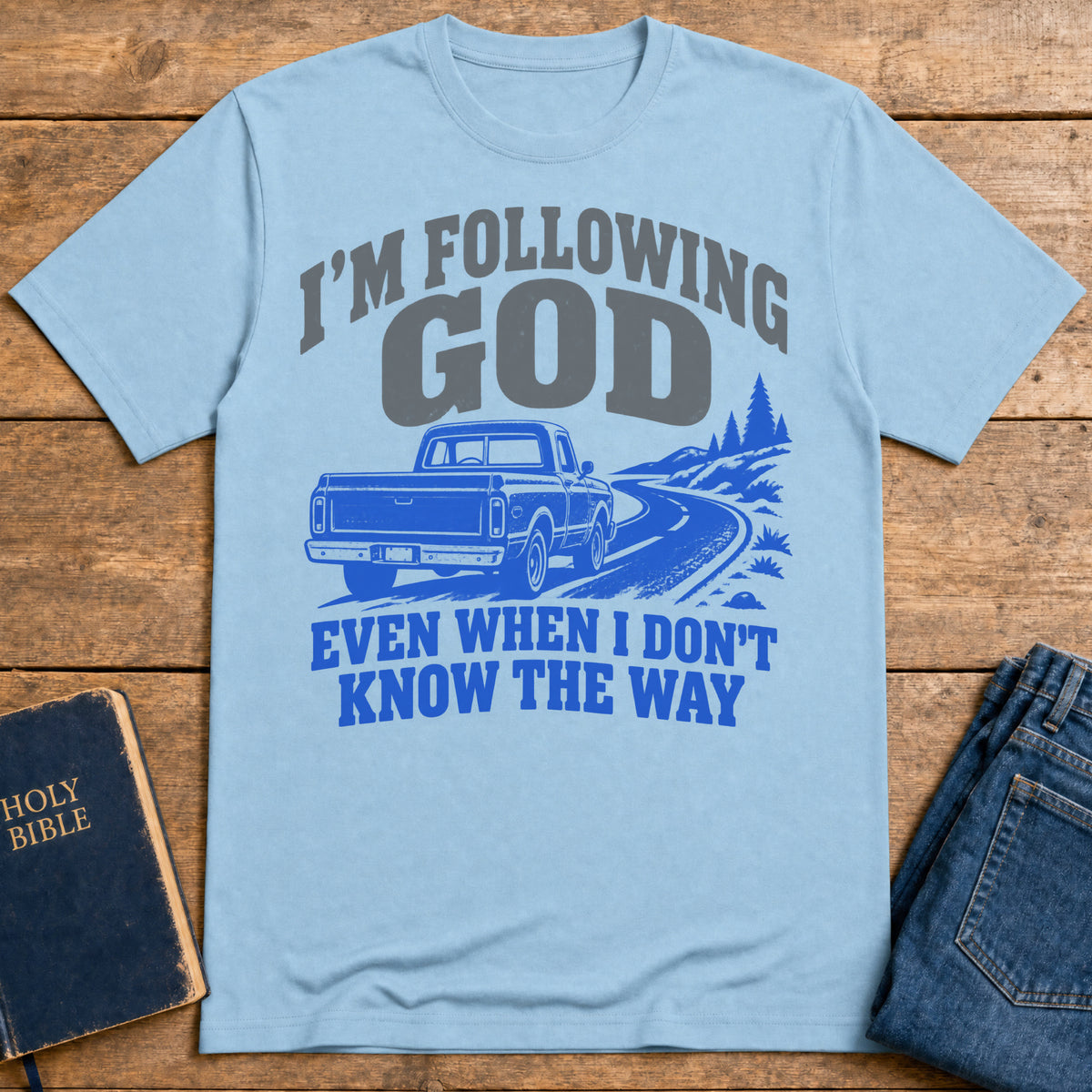 Unmapped Faith T-Shirt — Light Blue