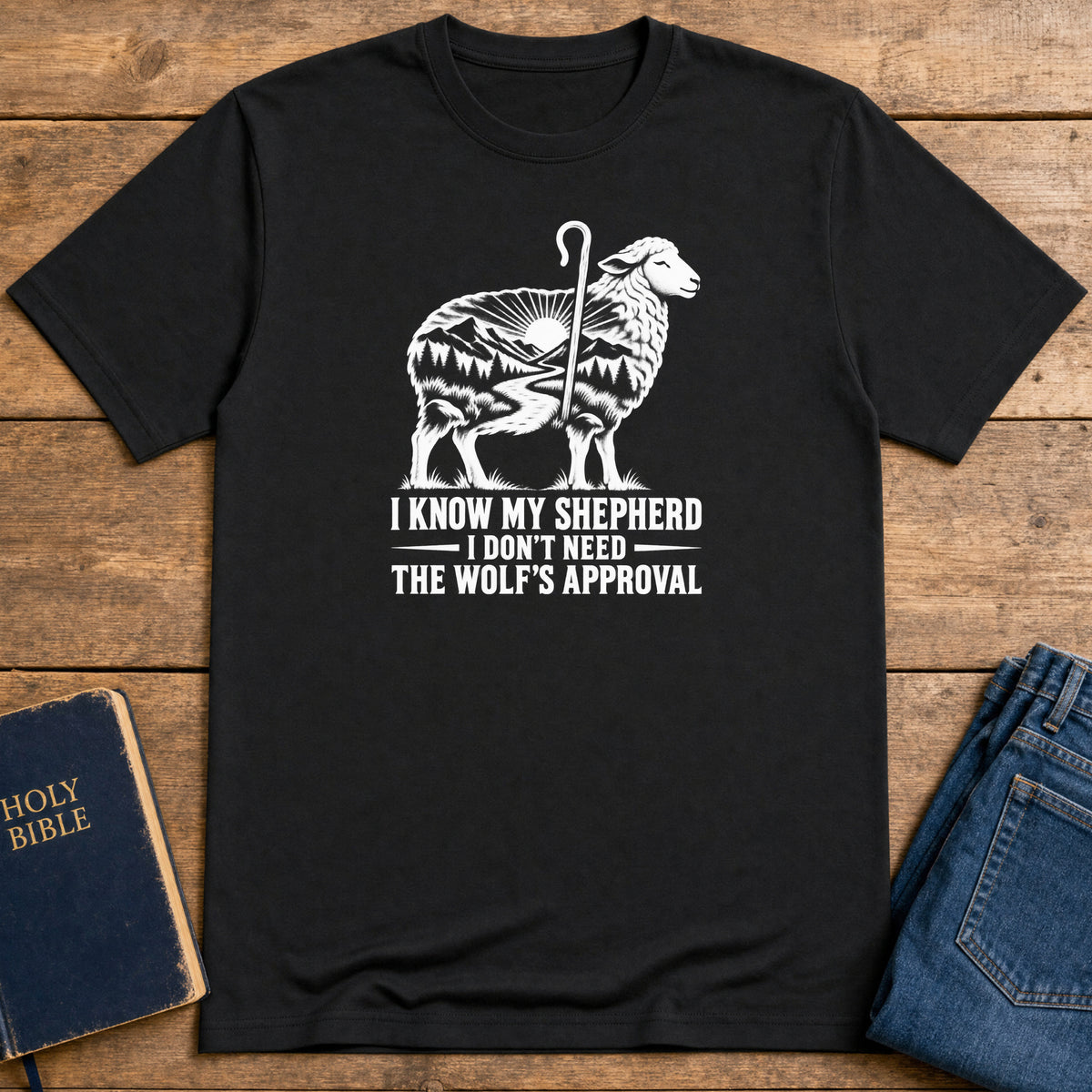 Shepherd Over Wolves T-Shirt — Black
